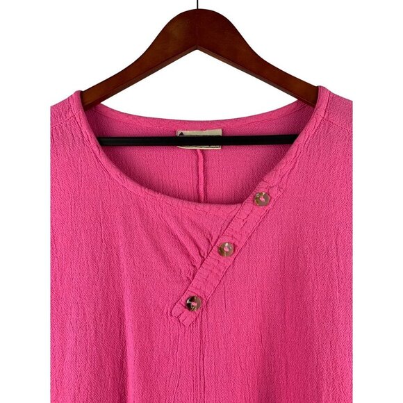 Cottonways E3 3X Sleeveless Hot Pink Button Accent Top - Picture 4 of 4